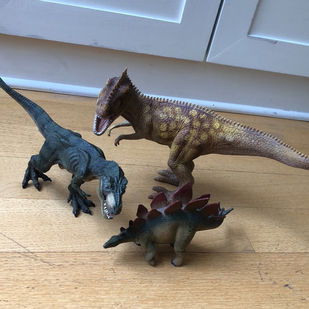Schleich Tyrannosaurus rex, Giganotosaurus, and Stegosaurus